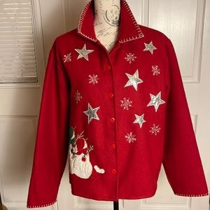 Holiday jacket with snowmen, snowflakes and stars by Take Two Clothing Co
